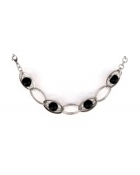 bracciale agata nera catena doppia maglia grande acciaio inox